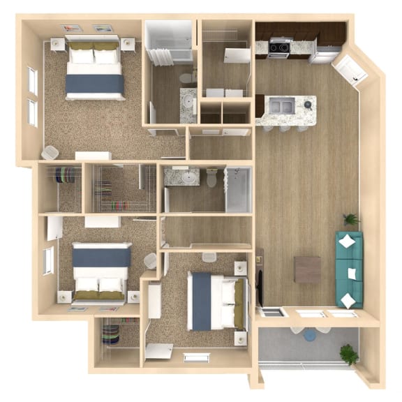 Vista floor plan with 1333 square feet at The Oasis at Crosstown, Orlando, FL