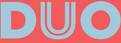 a red background with the word duo written in blue and red