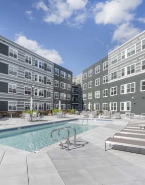 a swimming pool in the middle of a building