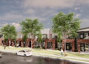 Thumbnail 4 of 8 - a rendering of a development of townhouses on a street with cars