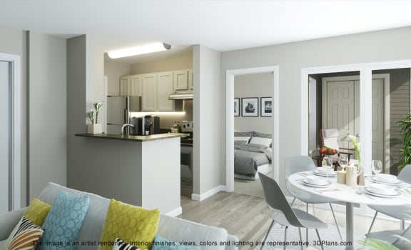 The Image is an artist rendering. Interior Finishes, views, colors and lighting are representative. 3DPlans.com
