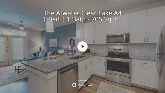 A kitchen with a video player overlay.