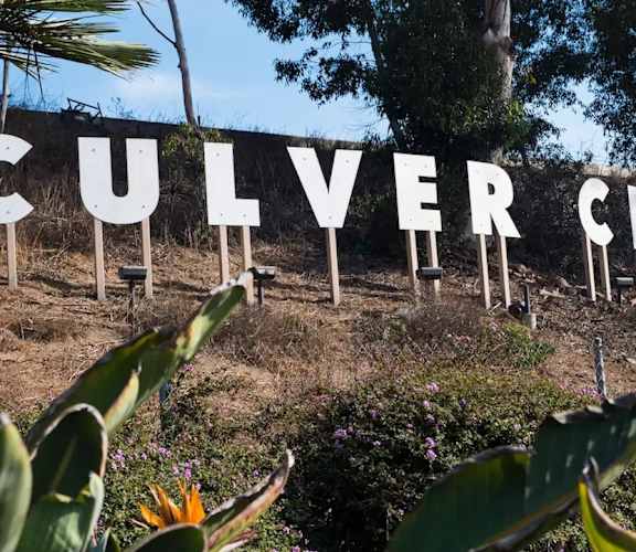 Culver City sign with greenery in the foreground.