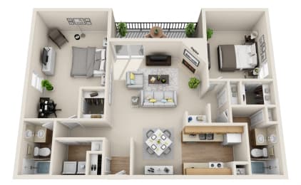 Arbor Creek Apartments floor plan B5N 2 Bed 2 Bath 1105 sq ft