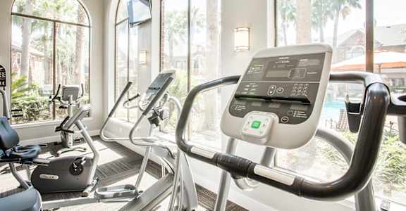 a gym with cardio machines and windows at the resort at longboat key club