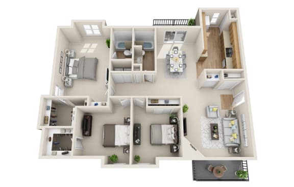 Arbor Creek Apartments Floor Plan 3 Bed 2 Bath C3N 1401 sq ft