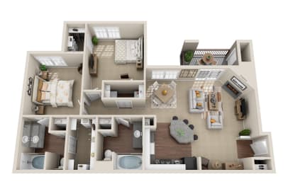 a 1 bedroom floorplan is shown in this rendering at La Ventura Apartments, Plano, 75093