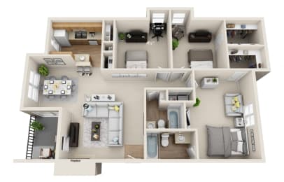 Arbor Creek Floor Plan C1N 3 bedroom 2 bath 1192 sq ft