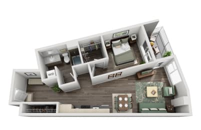 Traditional 1bd 1ba - D Floor Plan at Mural, Washington