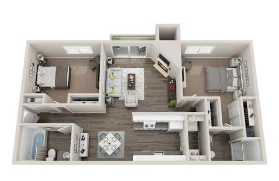Floor Plan  A 2 bedroom floor plan with virtual staging, in Mountlake Terrace. at Quartz Creek, Mountlake Terrace