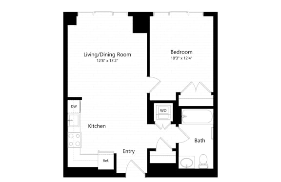 a floor plan of a bedroom apartment at Continuum, White Plains, 10606