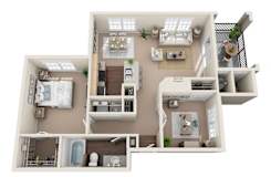3D floor plan with office and balcony terrace at Sonterra Apartments Homes, Austin, 78726