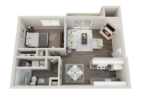 Floor Plan  A 1 bedroom floor plan with virtual staging. at Quartz Creek, Mountlake Terrace, WA, 98043
