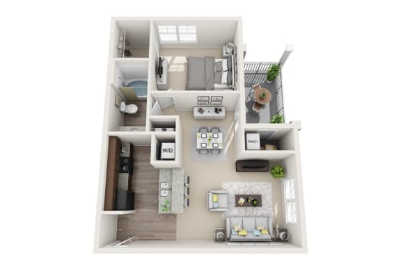 1 bedroom 1 bathroom Floor plan at Abberly CenterPointe Apartment Homes, Midlothian, Virginia