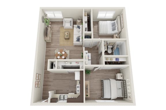 a stylized floor plan of a 1 bedroom 1190 sq ft