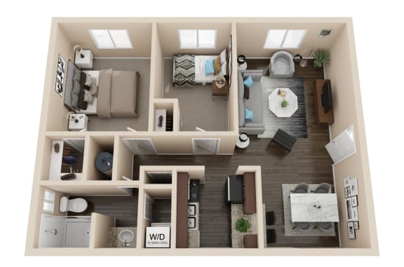 Floor Plan  a rendering of a 1 bedroom floor plan with a bathroom and a living room
