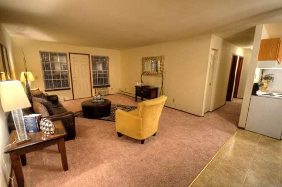 a living room with a couch and a chair