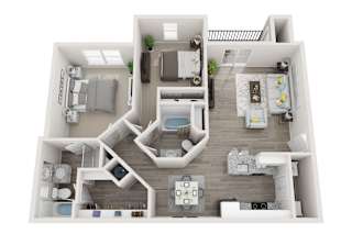 “Sycamore Floor Plan at Park Edge Apartments in Lenexa, Kansas. Two-bedroom, two-bath layout totaling approximately 1,155 square feet. Includes an open-concept main living area with a connected kitchen, two private bedrooms each with direct access to a full bathroom, and interior circulation connecting common and private spaces.