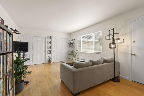 a living room with a couch and a tv