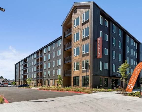 Exterior View of modern apartment complex at Kinline, Beaverton, 97003