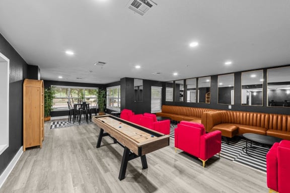 Studio Domain Apartments in Austin, Texas Clubhouse Lounge with Shuffleboard