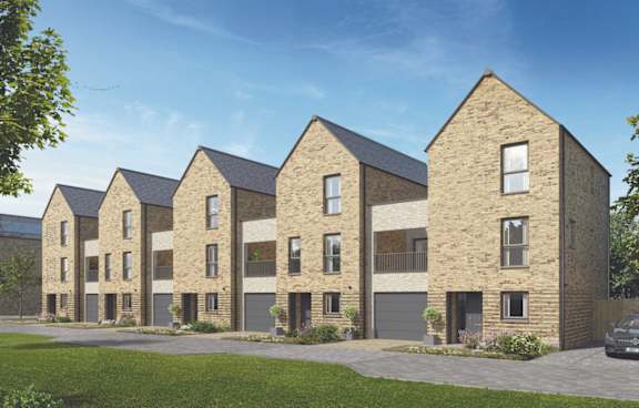 a rendering of a row of brick houses