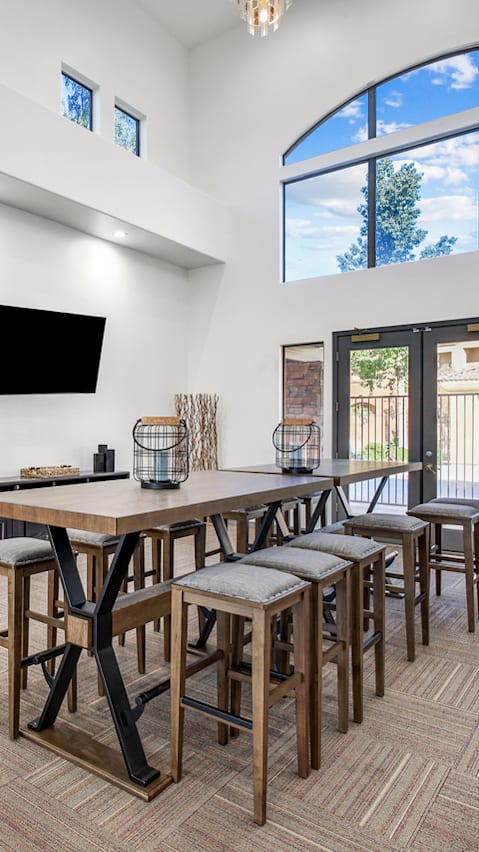 resident clubhouse with TV at San Fernando Apartments, Mesa, AZ