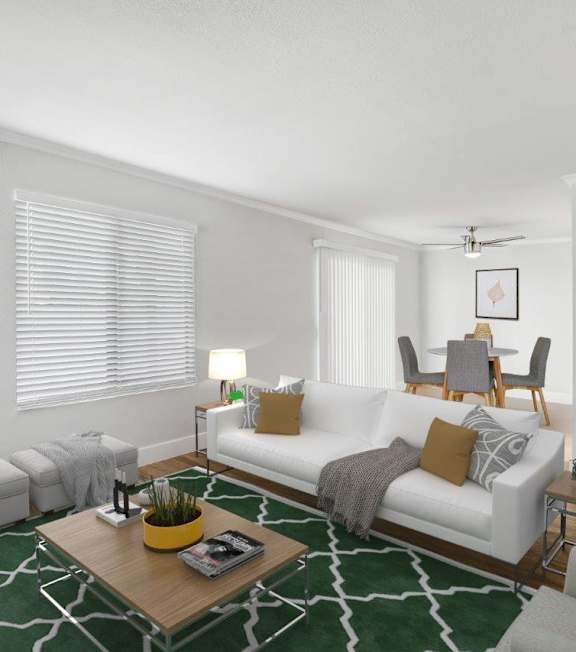 a living room with a couch and a coffee table