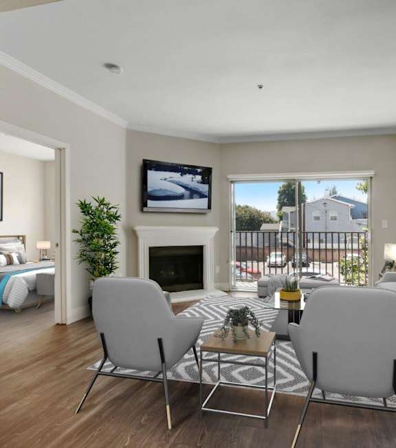 a living room with a couch and a table at Toluca Court, Toluca Lake, CA