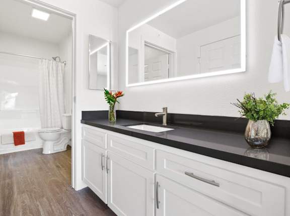 a modern bathroom at Toluca Court, Toluca Lake, CA