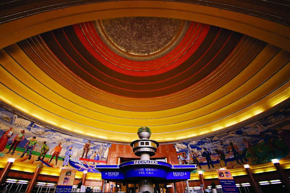 A theater with a large dome ceiling and a sign that says at Sky Central, Cincinnati Ohio