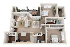 Two bedroom layout with walk-in closet and bathtub at Sonterra Apartments Homes, Austin