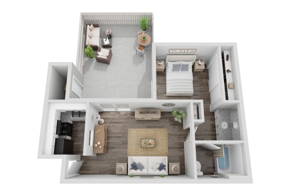 a 1 bedroom floorplan is shown with a bathroom and a living room