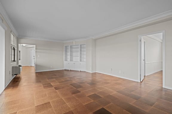 The Broadview in Baltimore, Maryland Penthouse Living Room with Built-In Storage
