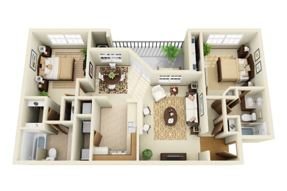 1150 sq.ft. Two Bed Two Bath