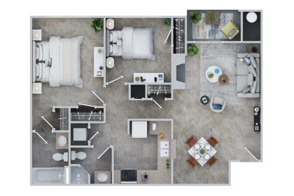 2 BED - 2 BATH | BIRCH Floor Plan with 918 square feet 2 at Cumberland Crossing, Cumberland, Rhode Island