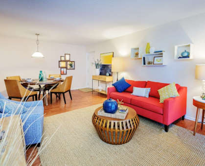 Living Room With Dining Area at The Pointe at Midtown, Raleigh, NC, 27609