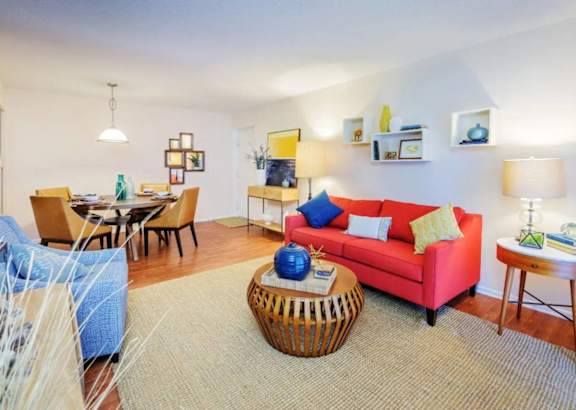 Modern Living Room With Kitchen View at The Pointe at Midtown, Raleigh, NC, 27609