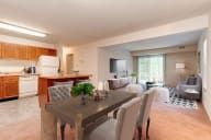 Open concept floor plan with a dining room opening up to the kitchen and living room.