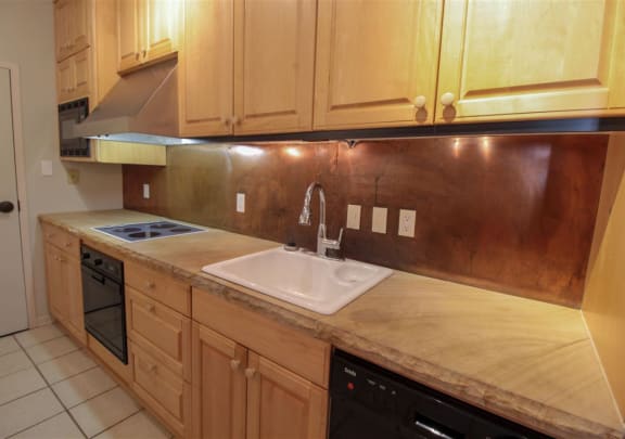 a kitchen with a sink and a counter top at Metro67, Memphis, 38103