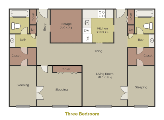 New Brookside Three Bedroom Floor Plan