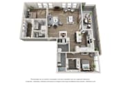 Thumbnail 14 of 15 - Floor Plan with 2 Bedrooms at an Art Museum at The Locks Tower in Richmond, Virginia