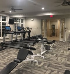 a gym with treadmills and other exercise equipment at The Sanctuary of Lake Villa, Lake Villa, IL