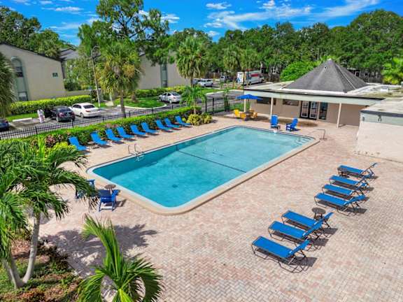 Pool and sundeck at Oasis at Bayside Apartments in Largo, FL.