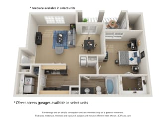 Preserve at Mobbly Bay, A2 layout, 898 square foot one bedroom, one bathroom