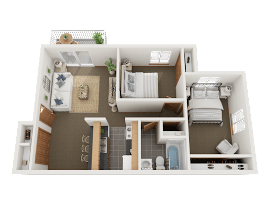 a floor plan of a bedroom with a bathroom and 2 bedrooms, Apartments in Perrysburg, OH
