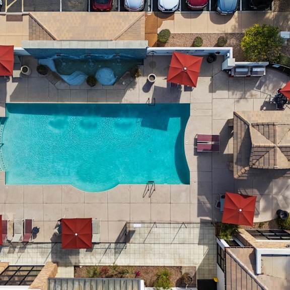Aerial view of Swimming pool at Residences at FortyTwo25 Apartments, Phoenix, Arizona