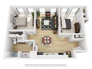 LL Hawkins 2 Bed 1 Bath B Floor Plan