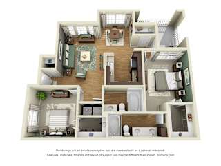 Blakemore 3D. 2 bedroom apartment. Kitchen with bartop open to living/dinning rooms. 2 full bathroom, double vanity in master. Walk-in closet. Patio/balcony.