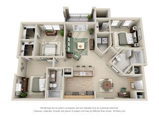 McCrimmon 3D. 3 bedroom apartment. Kitchen with bartop open to living/dinning rooms. 2 full bathroom. Walk-in closets. Patio/balcony.